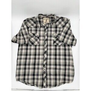 Coastal Men's XXL Western Plaid Shirt Short Sleeve Pearl Snap Grey Black White